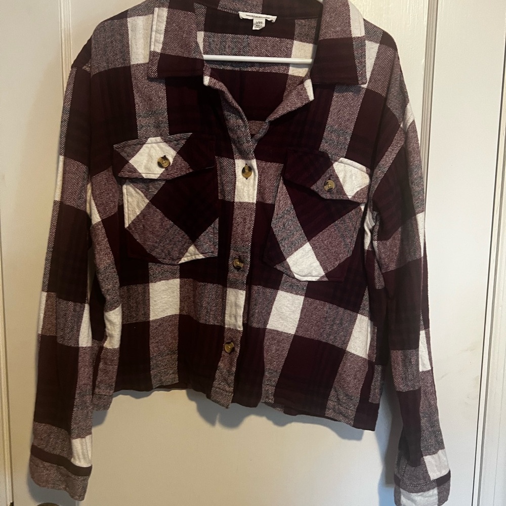 beachlunchlounge Burgundy and White Plaid Button-Down Shirt